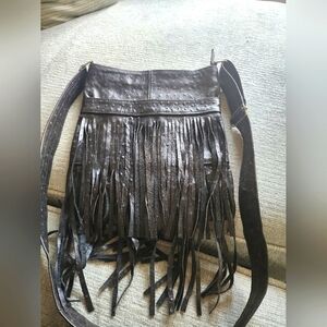 Brand new fringed genuine leather black crossbody purse
